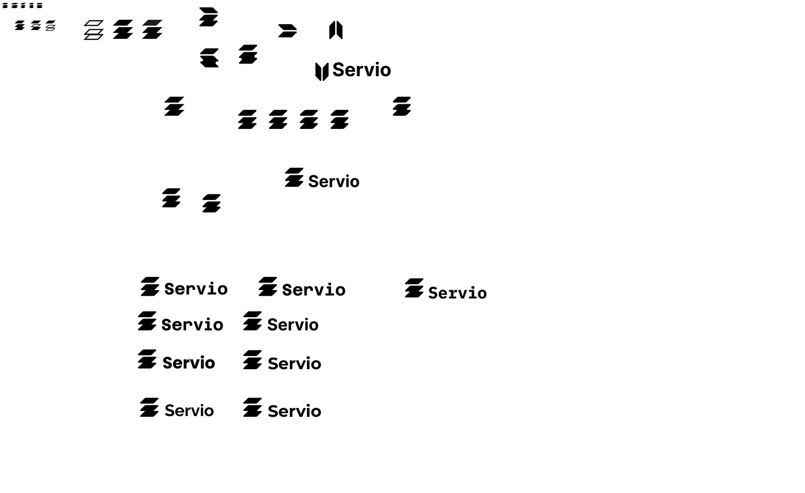 Das bisherige Servio-Logo in mehreren Lockup-Varianten
